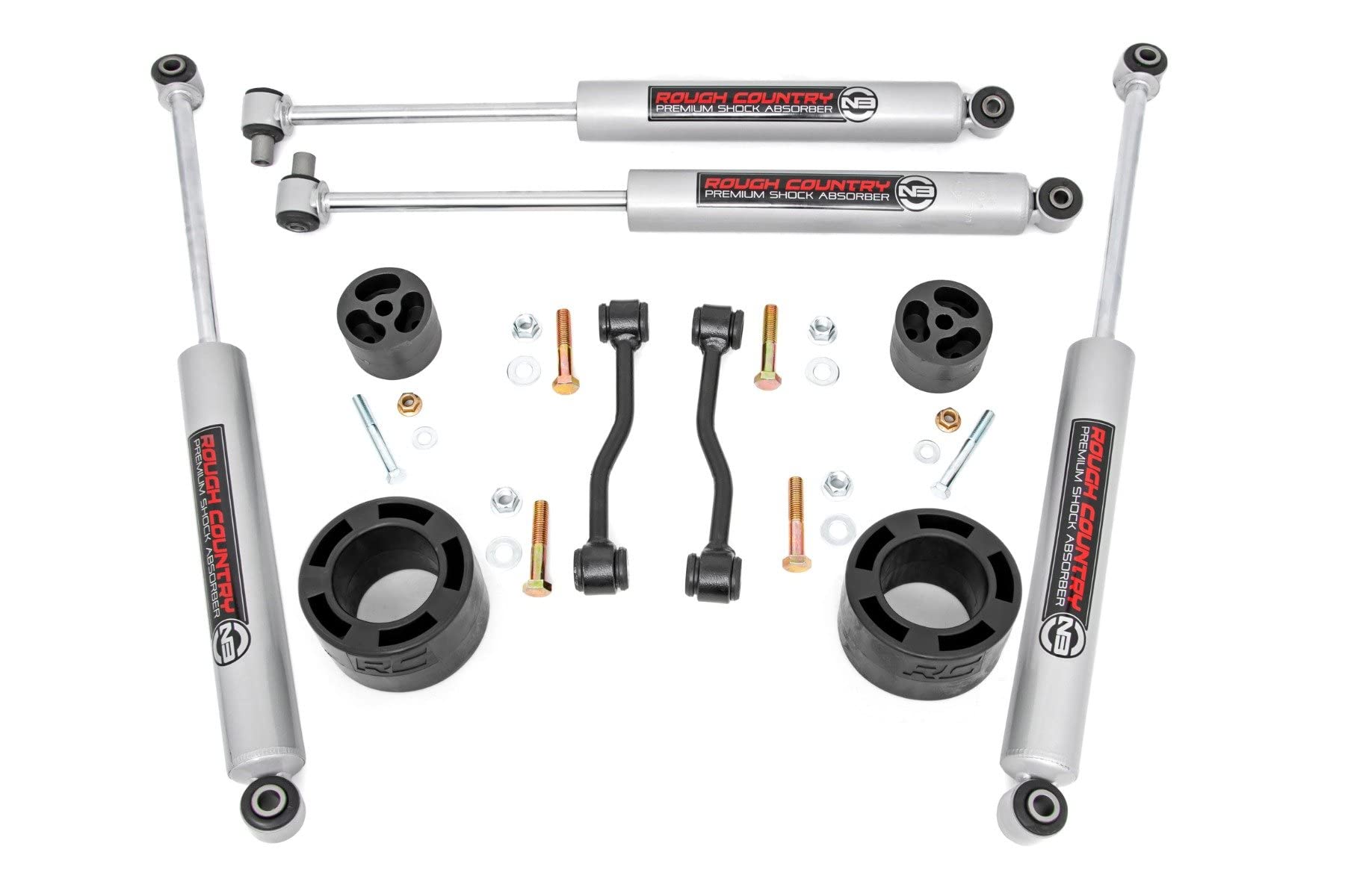 2.5" Rough Country Leveling Kit with V2 Monotube Shocks for Jeep Gladiator JT 4WD (2020-2023) - Fits Up to 35" Tires, Easy Bolt-on Install