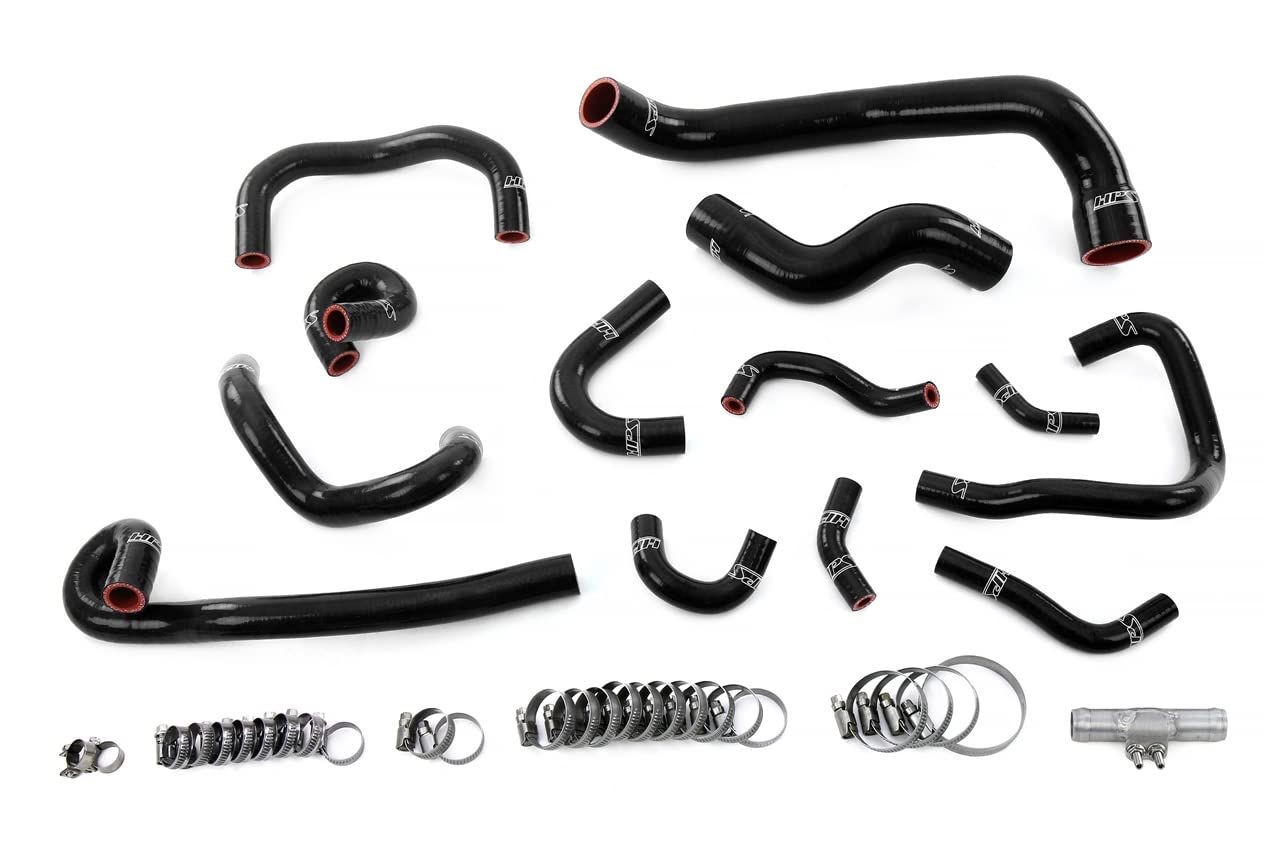 HPS Performance Silicone Black Radiator + Heater + Ancillary Hose Kit Compatible for 1995-1998 Nissan Skyline GTR R33 RB26DETT Twin Turbo, 57-2135-BLK