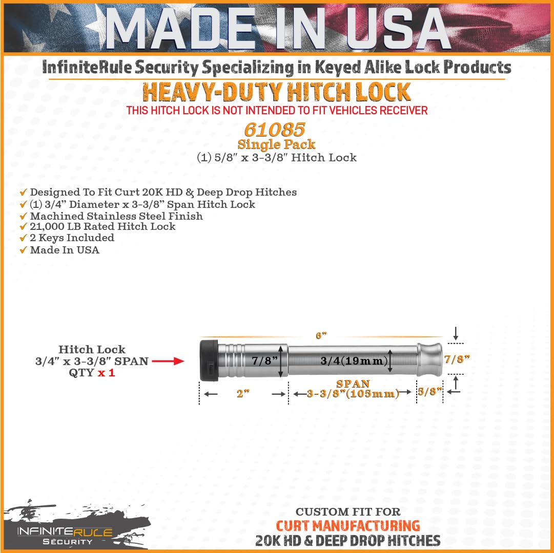 Hitch Lock for 61085 CURT 2" Deep Drop Adjustable Trailer Ball Mount 15K LB Hitch- Fits Adjustable Ball Mount Only - Does NOT FIT Vehicle Receiver