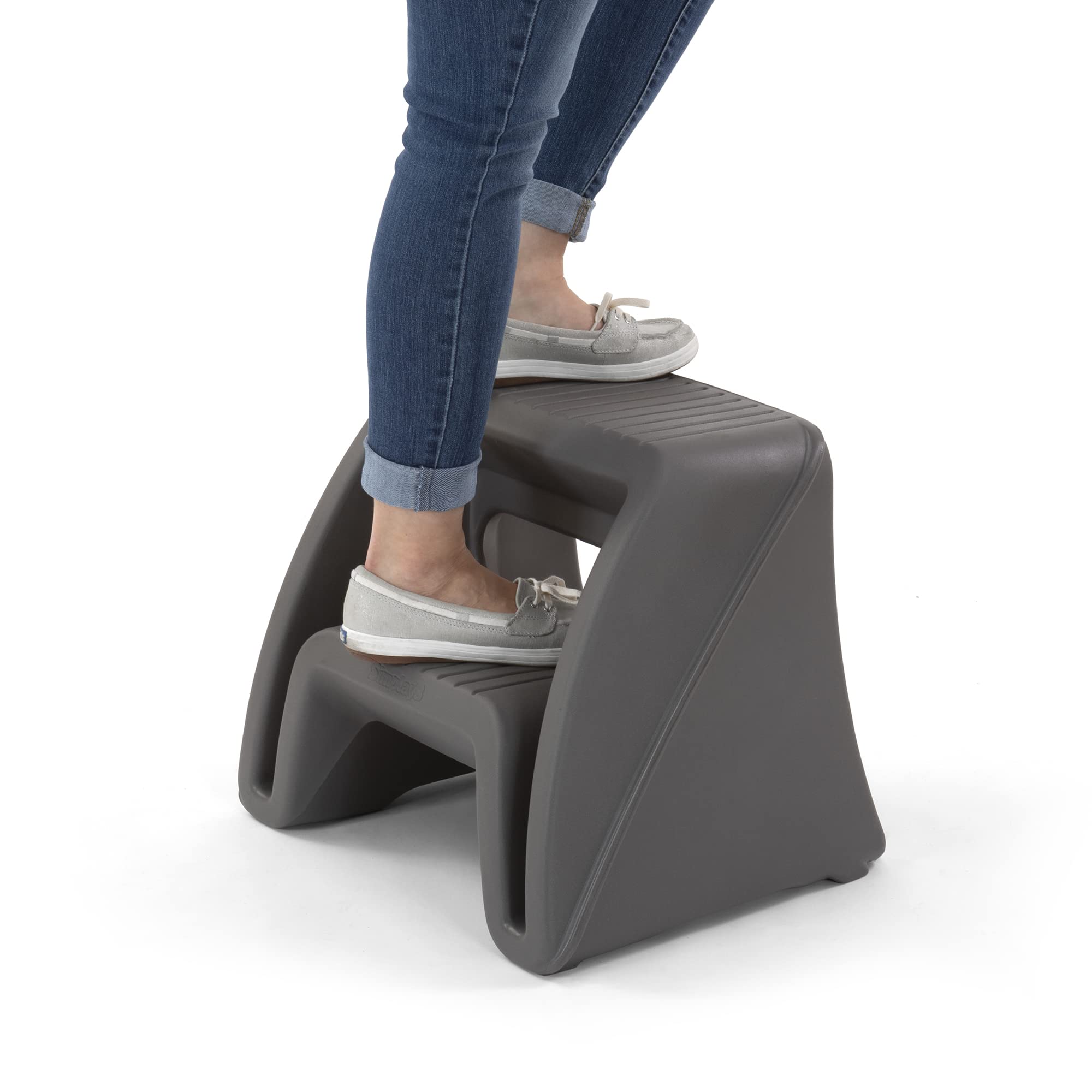 Simplay3 Two-Step Handy Home Step Stool Plastic Seat - Indoor or Outdoor Use - 15.5" x 19" x 16" - Gray, Made in USA