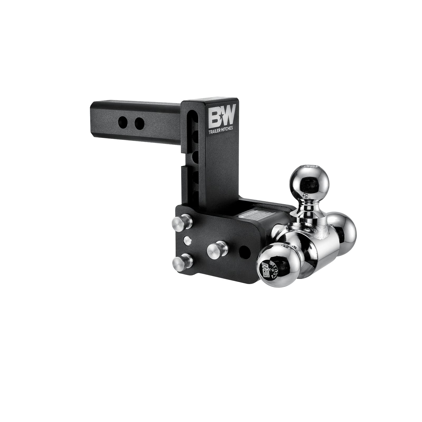 Tow & Stow B&W Trailer Hitches Adjustable Trailer Hitch Ball Mount - Fits 2" Receiver, Tri-Ball (1-7/8" x 2" x 2-5/16"), 5" Drop, 10,000 GTW - TS10048B