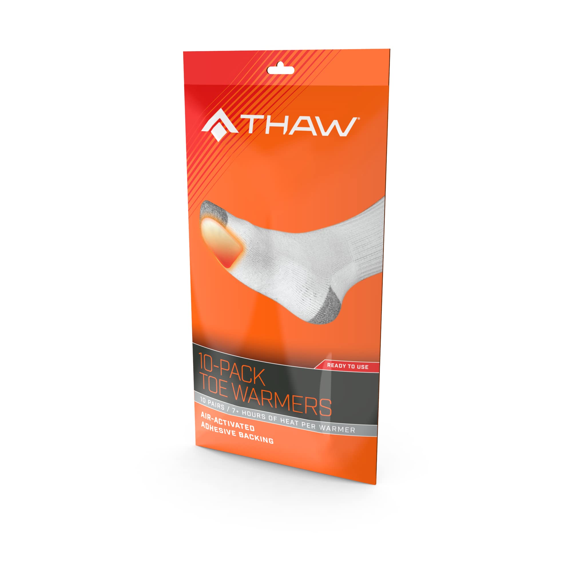 Disposable Toe Warmers THAW Air-Activated, Unique Design Reacts with Air Creating a Safe and Long Lasting, Pack of 10, Orange