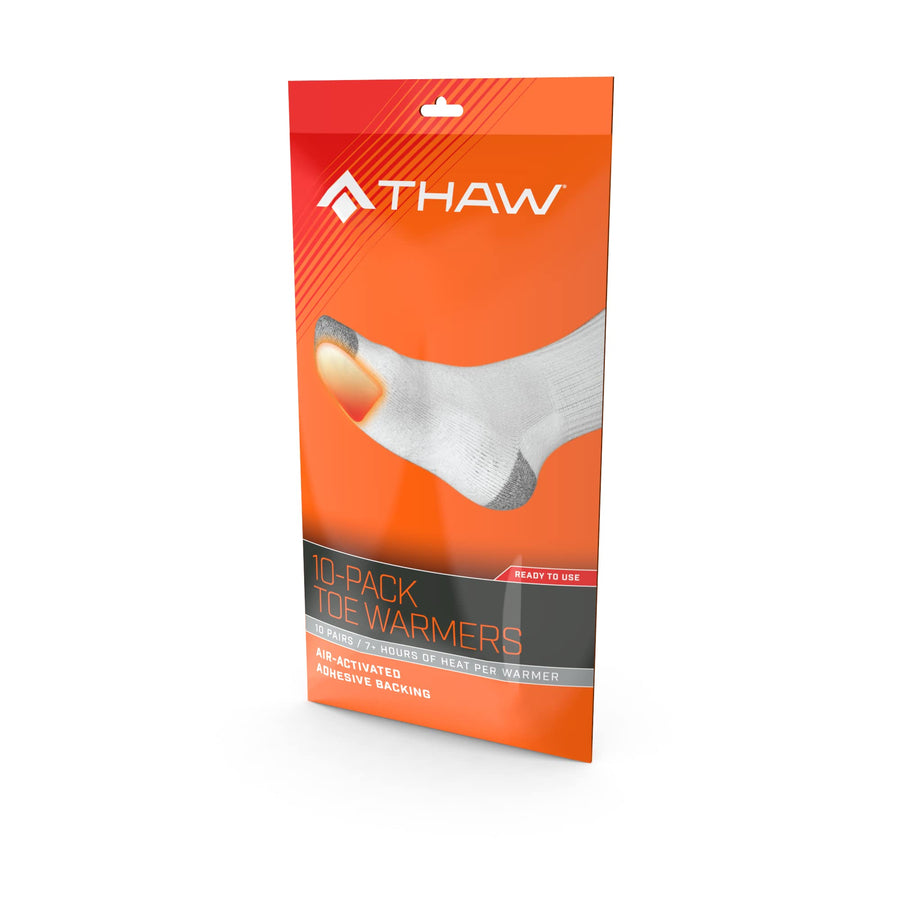 Disposable Toe Warmers THAW Air-Activated, Unique Design Reacts with Air Creating a Safe and Long Lasting, Pack of 10, Orange