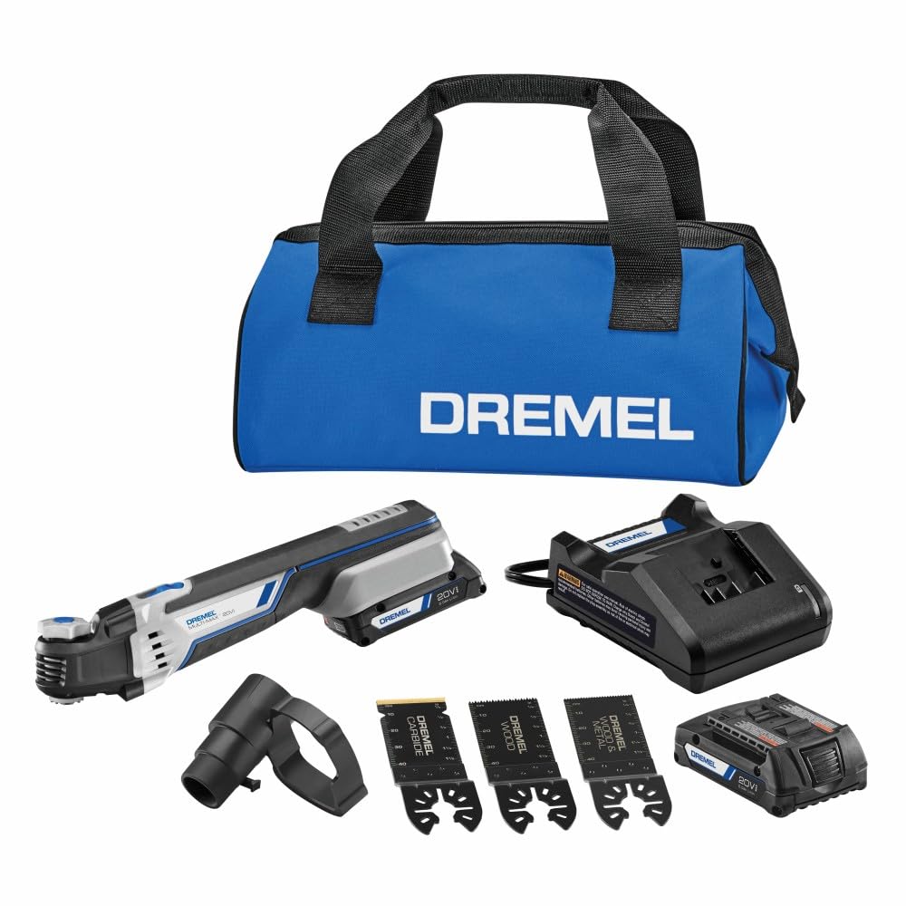 Dremel Cordless MM20V-02 20v Max Lithium-Ion Multi-Tool Kit with Three Accessories, Two Batteries, One Charger, Dust Adapter and Storage Bag