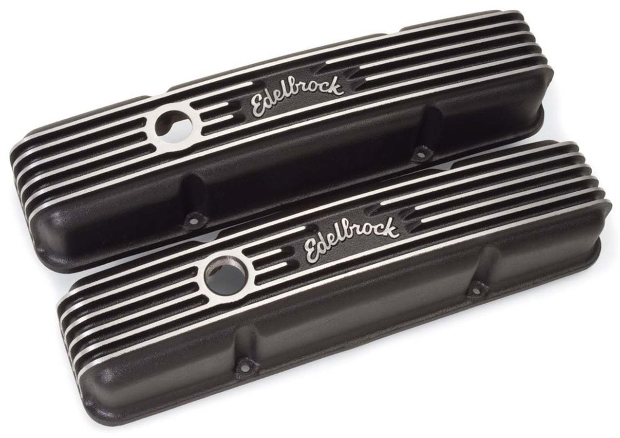 Black Edelbrock Classic Valve Cover with Breather Hole and Oil-Fill Cap