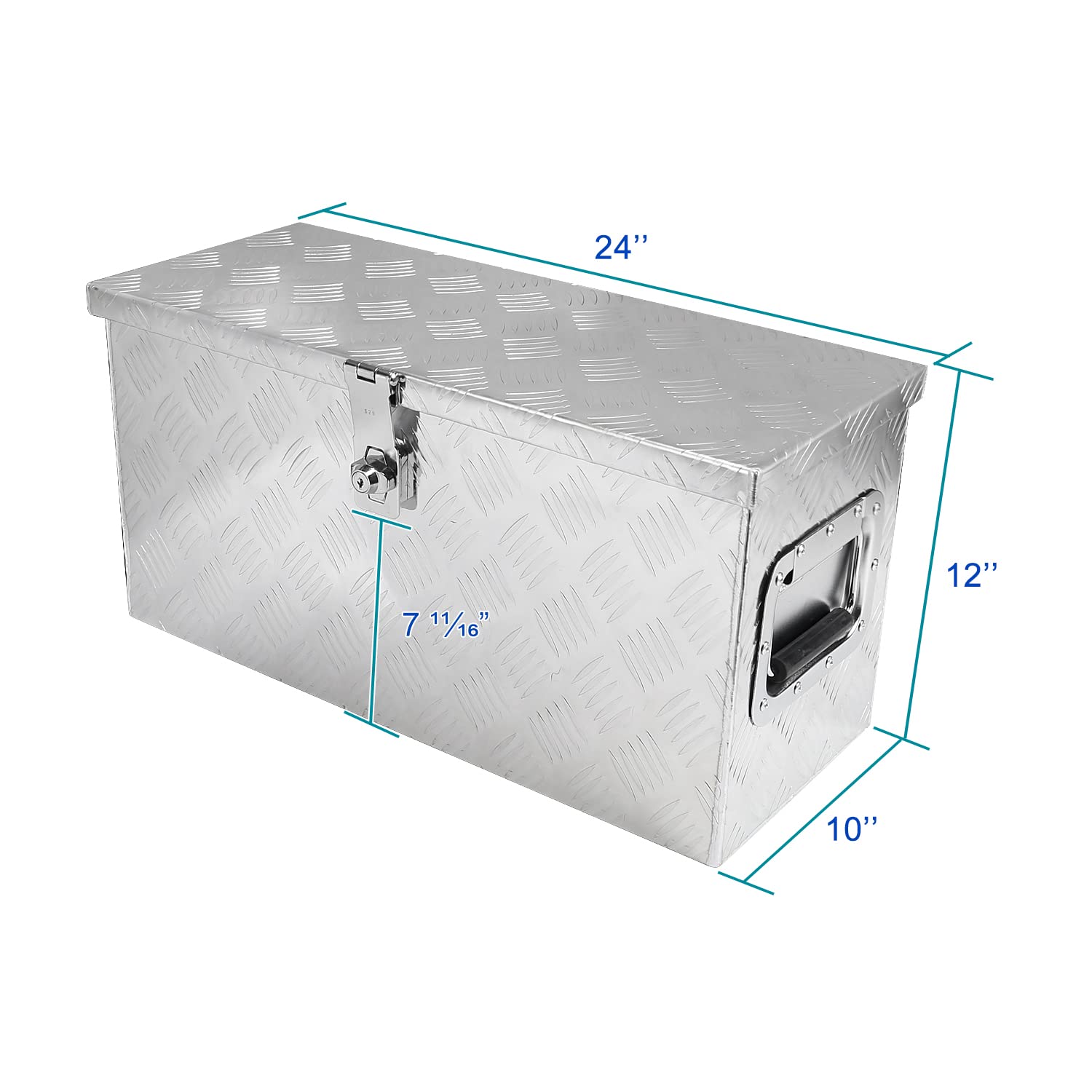 24"x10"x12" Heavy Duty Aluminum Tool Box Spec-D Tuning Truck Pickup Storage + Handles + Lock + Keys