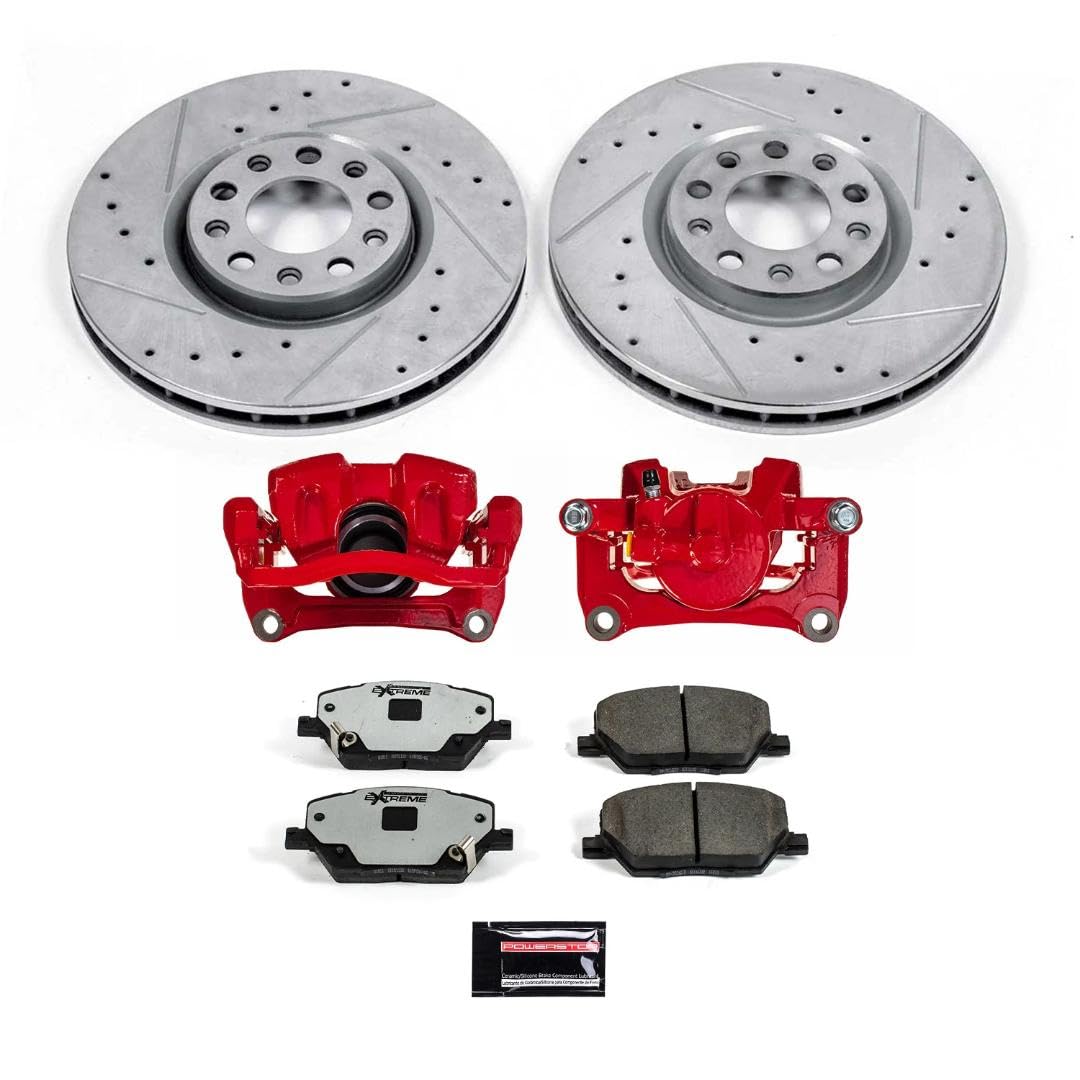 Power Stop KC7299-36 Front Z36 Truck & Tow Brake Pad and Rotor Kit with Red Powder Coated Calipers For Fiat 500X 2016-2018, Jeep Renegade 2015-2018 [Model Specific]