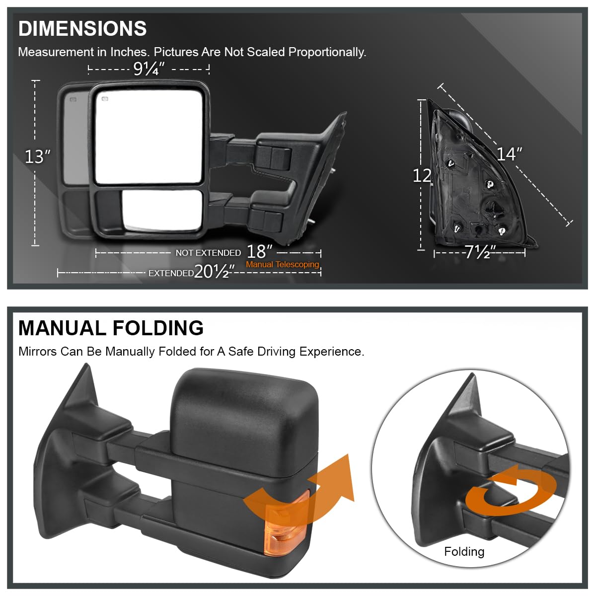 Spec-D Tuning Power Black + Heated Towing Mirrors w/Signal Compatible with 1999-2016 Ford F250 F350 F450 Super Duty Left + Right Pair