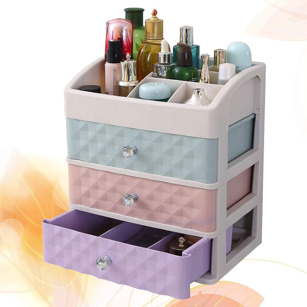 Make Up CABILOCK Organiser 3-Tier Multifunctional Saving Space Desktop Comestics Toiletry Organizer Makeup Storage Box with Drawers (Colorful)