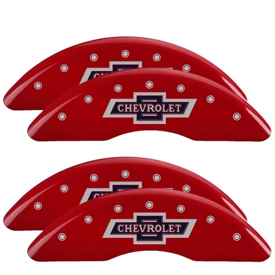 MGP 14173SBANRD Caliper Covers 100 Anniversary Chevrolet Red Powder Coat Finish, Silver Characters, Set of 4