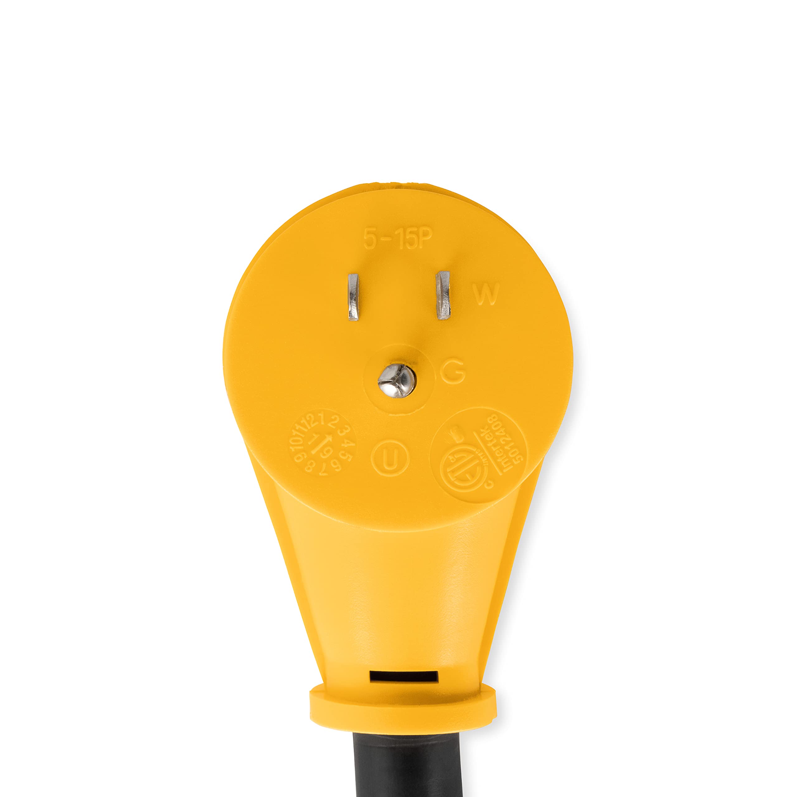 Camco Dogbone RV Electrical Adapter with Innovative 180 Degree Bend Design and PowerGrip Handle - 15 Amp Male to 50 Amp Female, 12" (55168)