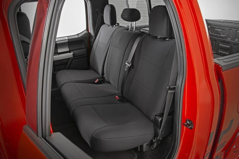 Rough Country Neoprene Seat Covers for F-150 (2015-25)/F-150 Lightning (2022-24)/Super Duty (2017-25) w/Bench Seats - UV Resistant & Waterproof, Foam Padded, Front & Rear Set