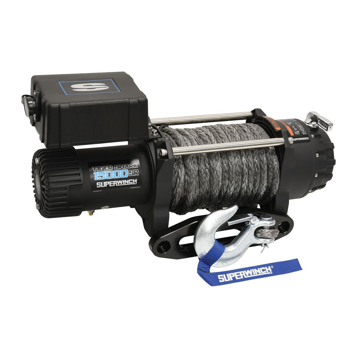 Tiger Shark SUPERWINCH, 15000 lb Capacity, Hawse Fairlead, 15/32 in x 78 ft Synthetic Rope, 12V, Kit