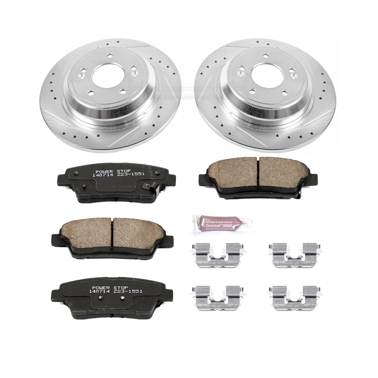 Power Stop K5848 Z23 Rear Carbon Fiber Brake Pads with Drilled & Slotted Brake Rotors Kit For Genesis G80 2017-2020, Hyundai Genesis 2010-2016, Kia K900 2015-2017 [Model Specific]