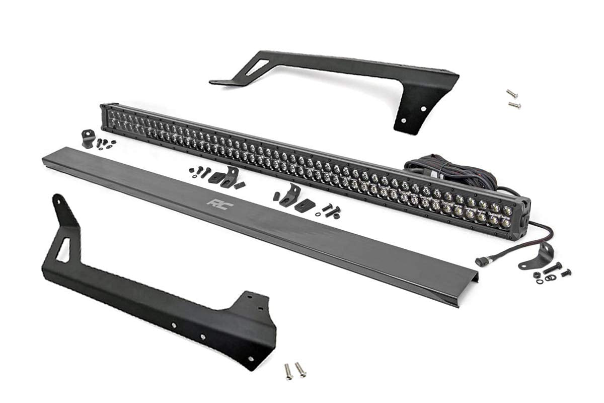 Rough Country 50" LED Light Bar Dual Row with Amber DRL Windshield Kit for Jeep Wrangler JK (2007-2018) - 480W, 43200 Lumen CREE LED, Combo Flood Spot Beam