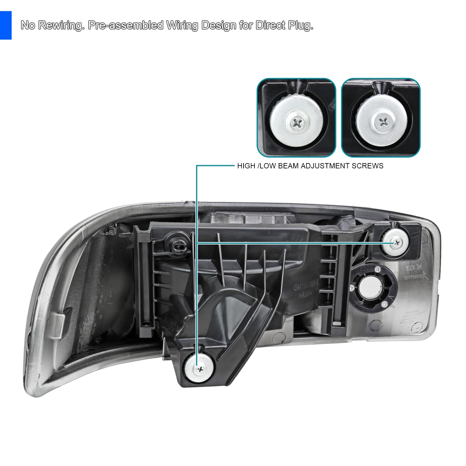 Chrome Headlights SPEC-D TUNING Compatible with 1999-2007 GMC Sierra, Left + Right Pair Headlamp Assembly