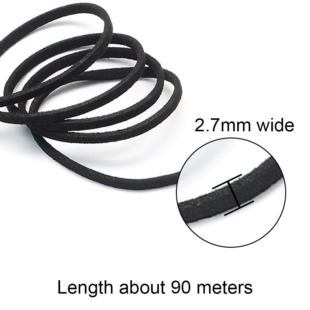 98 Yards JEWELEADER Flat Faux Suede Leather Lace 2.7mm Micro-Fiber Leather String Cord Beading Thread for Jewelry Making Crafting Tassels Necklaces Bracelet Bowknot 2.7x1.4mm - Black