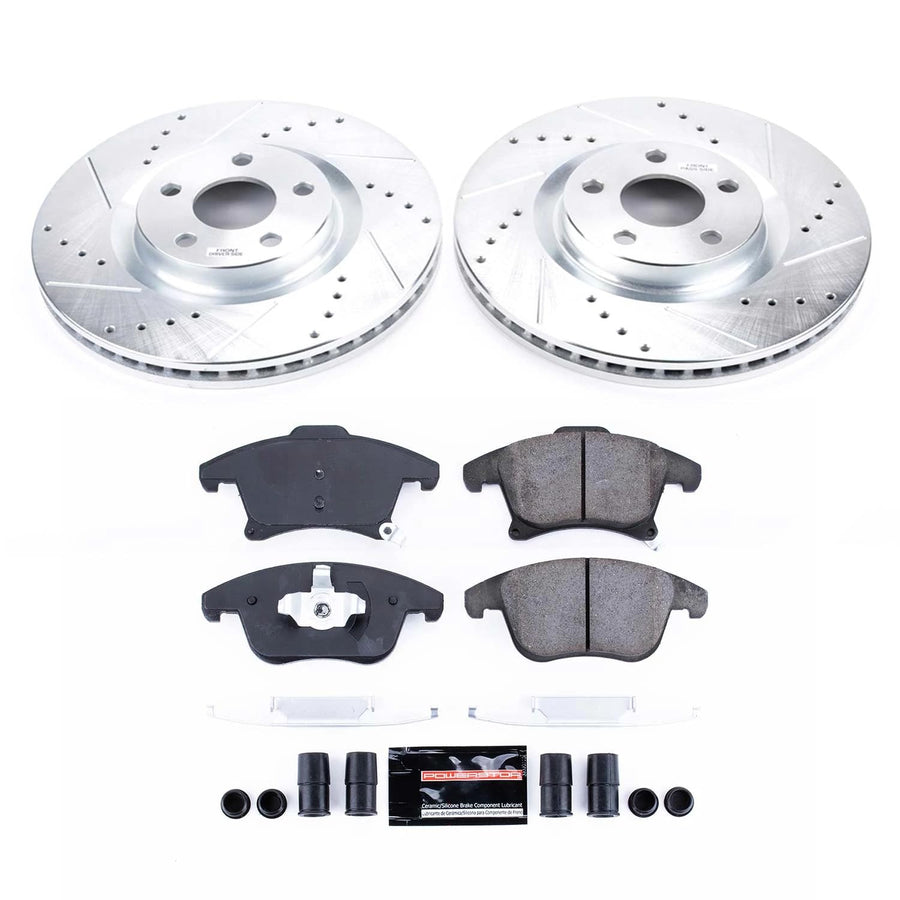 Z23 Power Stop K8540 Front Brake Kit-Drilled/Slotted Brake Rotors & Carbon Ceramic Brake Pads