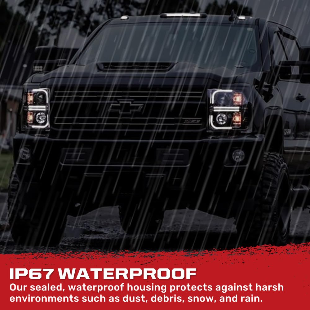 RECON - Premium Projector Headlights Fits Chevy 15-19 Silverado 2500, 3500 Ultra High Power Smooth OLED Halos, DRL - Smoked & Clear Lens
