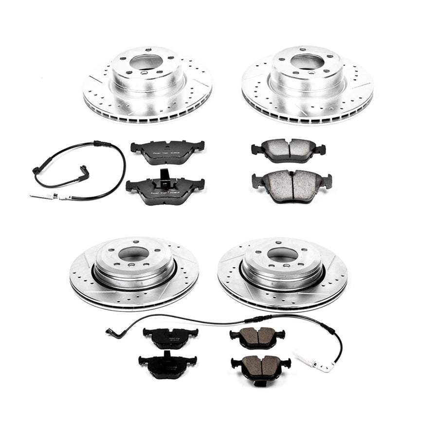 Power Stop K5764 Z23 Carbon Fiber Brake Pads Front and Rear with Drilled & Slotted Brake Rotors Kit For BMW 525i 2004-2005 [Model Specific]
