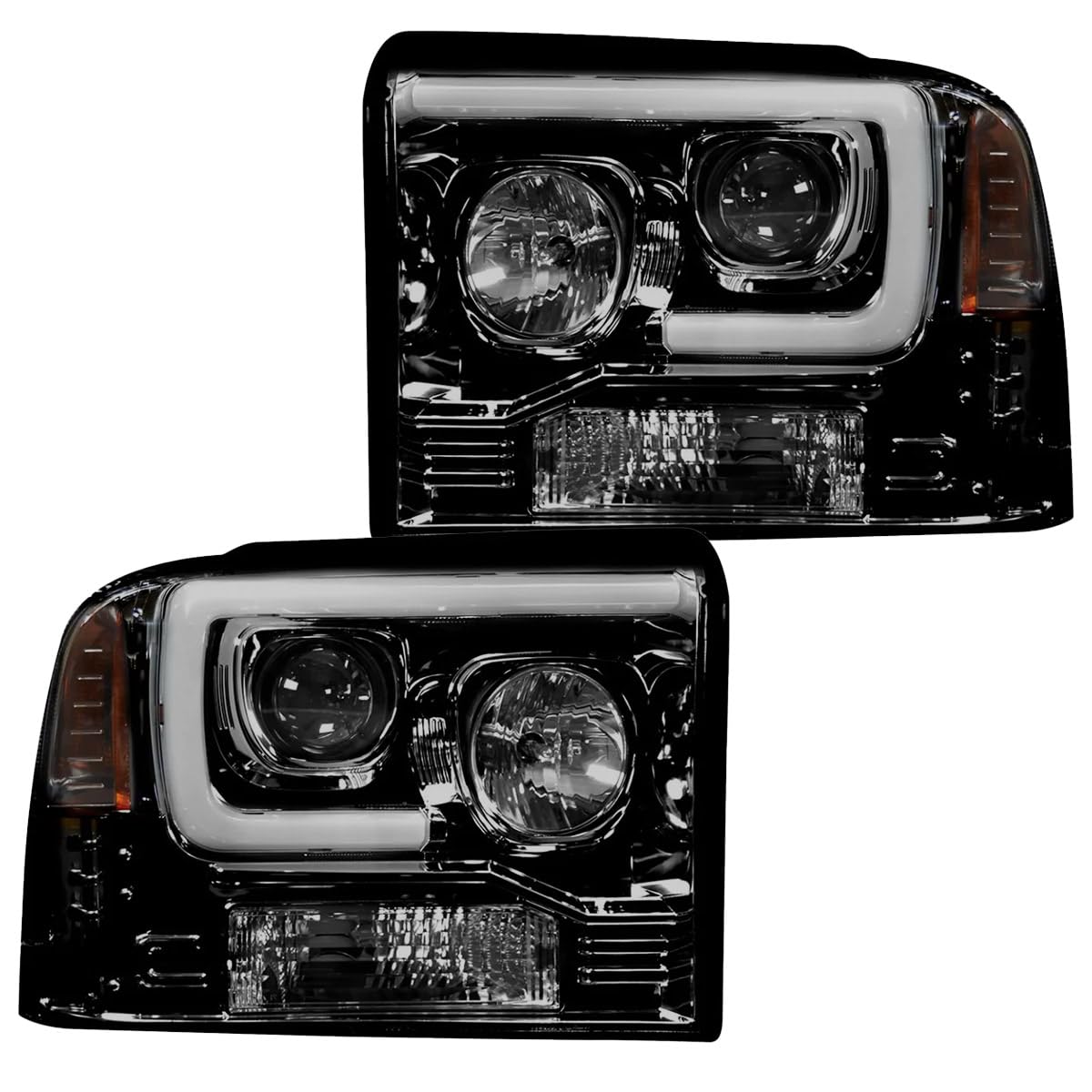 RECON - Projector Headlights Fits 2005-2007 Super Duty (F250 F350 F450 F550) OLED Halos DRL - Smoked Lens