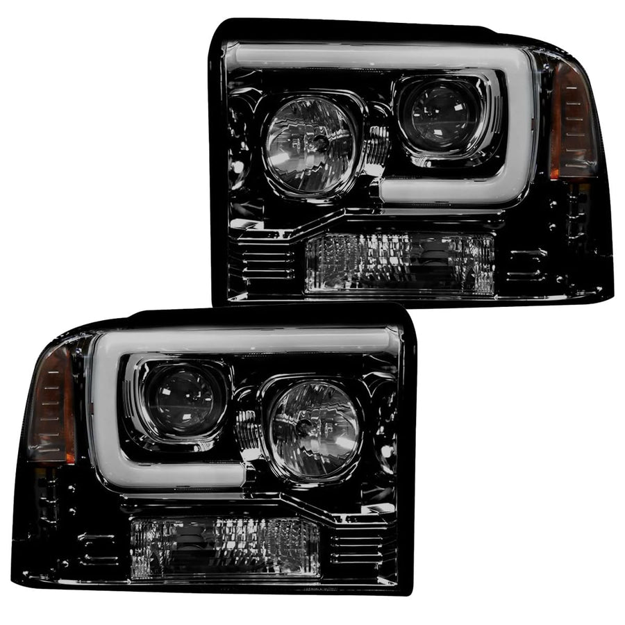 RECON - Projector Headlights Fits 2005-2007 Super Duty (F250 F350 F450 F550) OLED Halos DRL - Smoked Lens