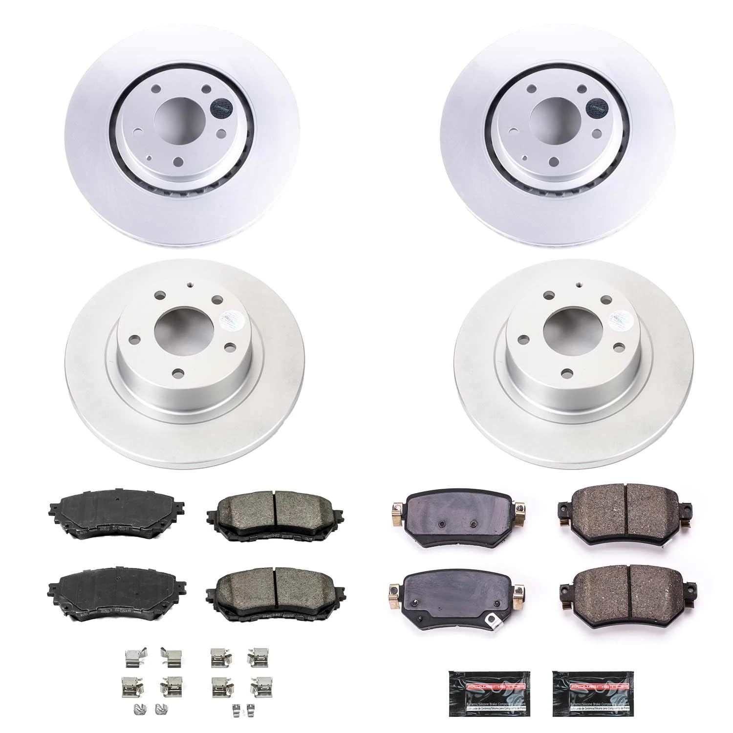 Power Stop Z17 CRK8618 Front and Rear Coated Rotor Kit-Coated Brake Rotors, Ceramic Brake Pads For Mazda 6 2019-2020 [Model Specific]