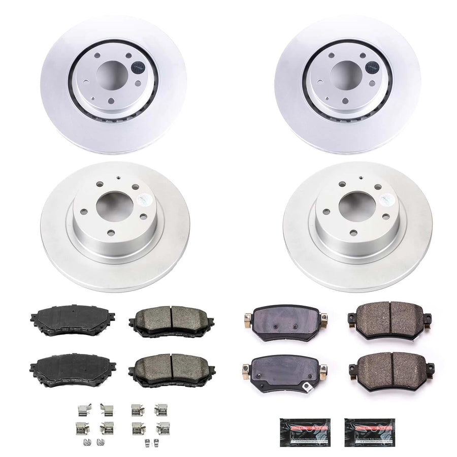 Power Stop Z17 CRK8618 Front and Rear Coated Rotor Kit-Coated Brake Rotors, Ceramic Brake Pads For Mazda 6 2019-2020 [Model Specific]