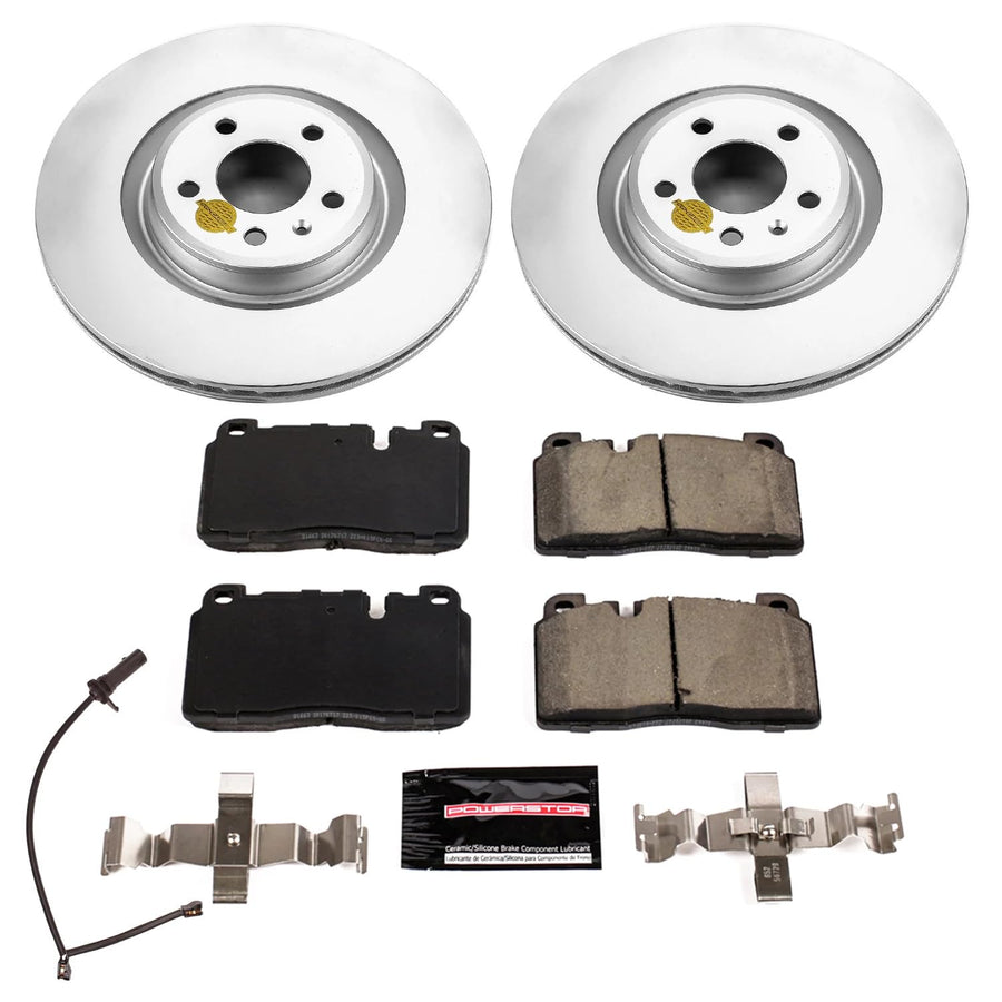 Power Stop Z23 Front Coated Rotor Kit-Coated Brake Rotors & Carbon Ceramic Brake Pads and 1 Front Sensor Wire For Audi Q5 2013, 2016-2017 Audi Q5 [Model Specific]