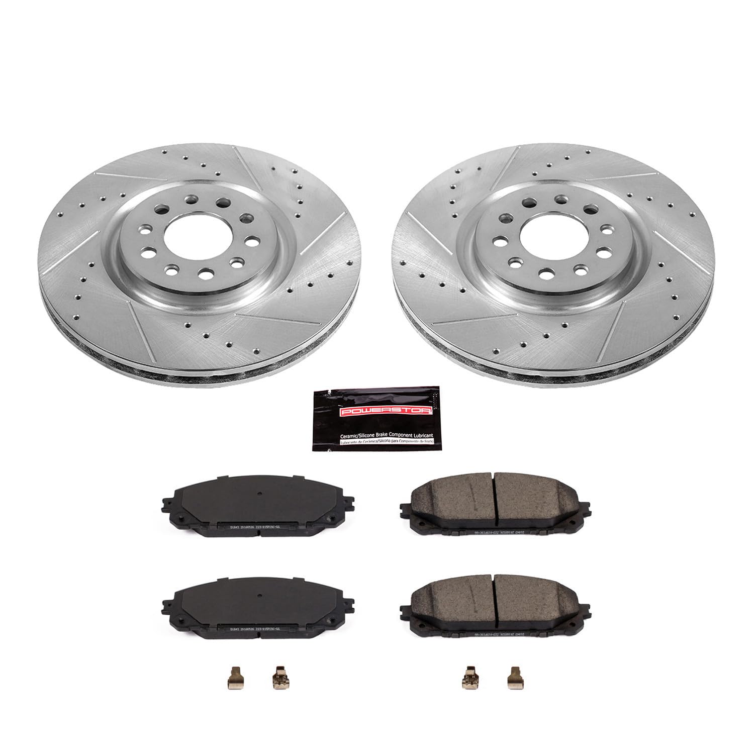 Power Stop K7414 Z23 Carbon Fiber Brake Pads with Drilled & Slotted Brake Rotors Kit For Jeep Cherokee 2016-2022 [Model Specific]