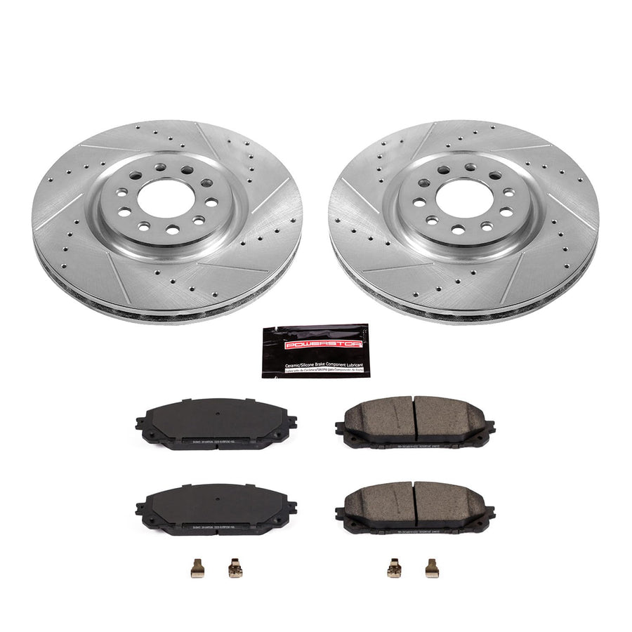 Power Stop K7414 Z23 Carbon Fiber Brake Pads with Drilled & Slotted Brake Rotors Kit For Jeep Cherokee 2016-2022 [Model Specific]