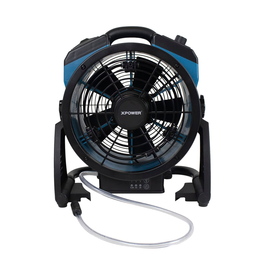 FM-65WB XPOWER Misting Fan, Battery Operated, Rechargeable, w/Water Pump, Mounts on 5 Gal Bucket, Outdoor Cooling, High Velocity, 14 In