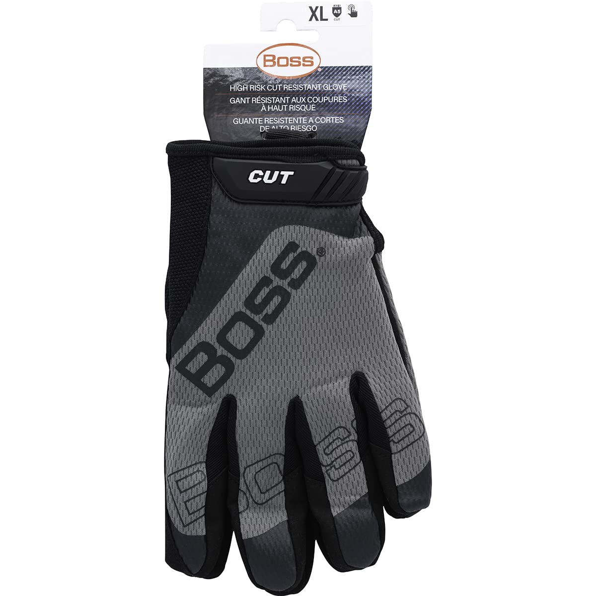 Men's Boss Synthetic Microfiber Palm Safety Work Gloves, Para-Aramid Cut Lining, ANSI 5 Cut Level, Touchscreen, Enhanced Grip, Gray/Black, 2X-Large, (120-MC1225T/XXL)