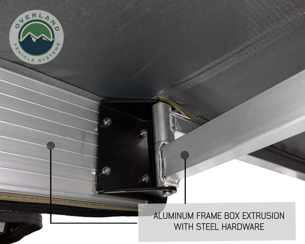 Overland Vehicle Systems Nomadic HD Awning 270 Driver Side - Dark Gray Cover with 1000G PVC Black Travel Cover Universal Fitment - Mounting Brackets Included