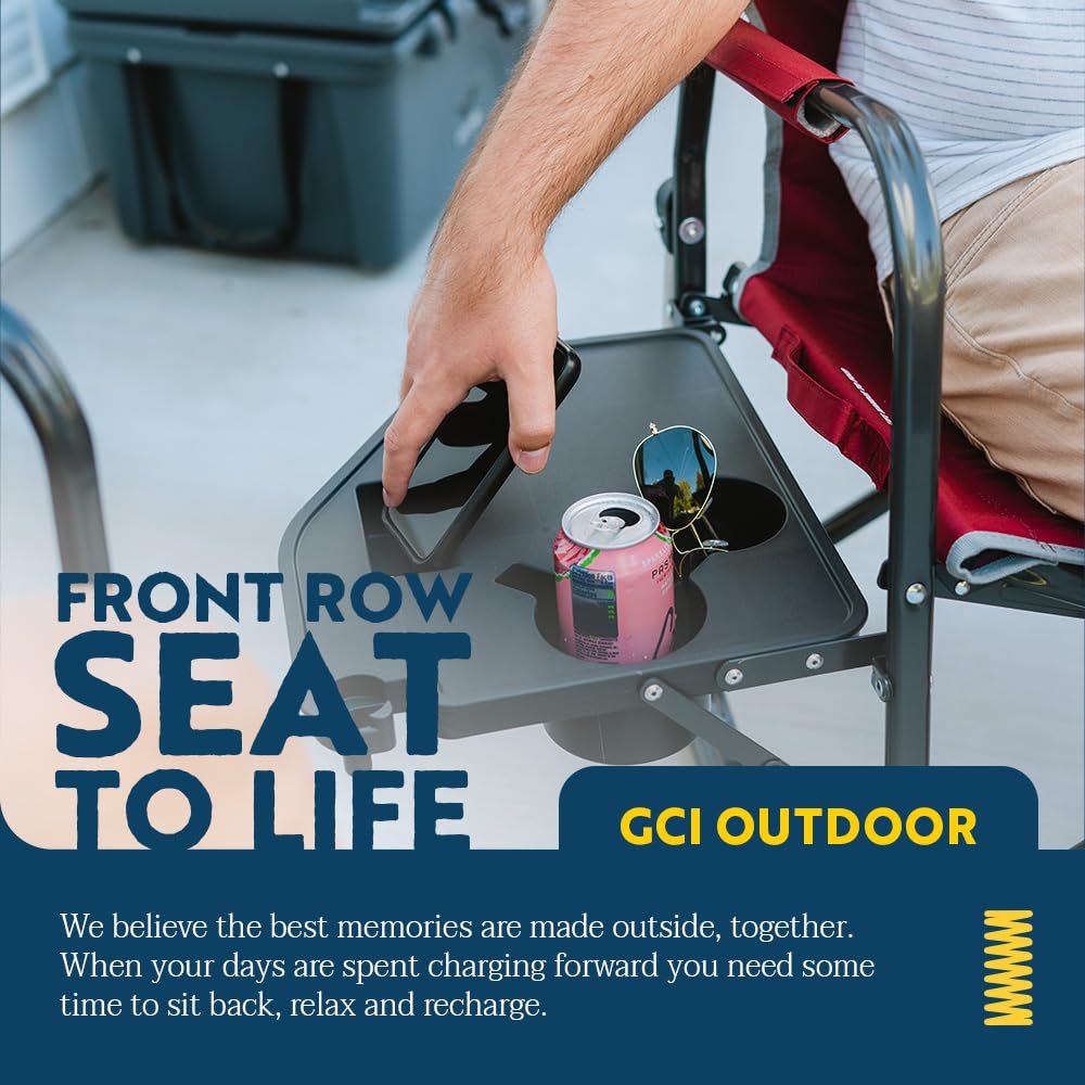 Freestyle Rocker XL GCI OUTDOOR with Side Table Camping Chair | Portable Folding Rocking Chair with Solid, Durable Armrests, Drink Holder & Comfortable Backrest — Red