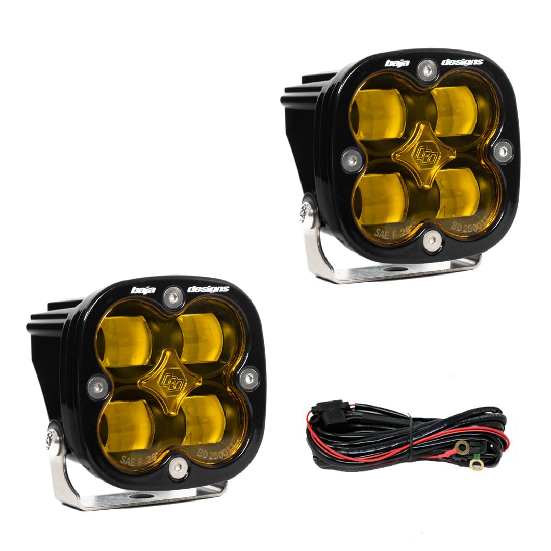 Baja Designs SAE Squadron LED Auxiliary Light Pod - Universal Fit with Wiring Harness, 2 LEDs (Amber)