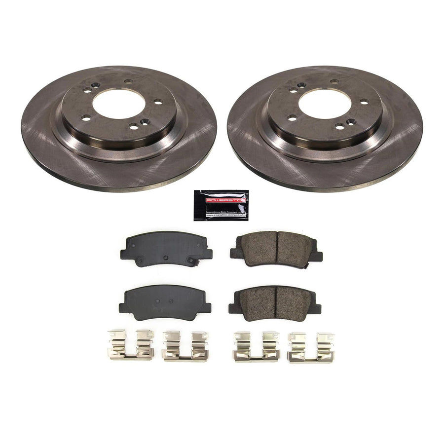 Rear POWERSTOP Stock Replacement Brake Pads and Rotors Brake Kit Autospecialty For Hyundai Sonata 2020-2022, Kia K5 2021-2023 [Vehicle Specific]