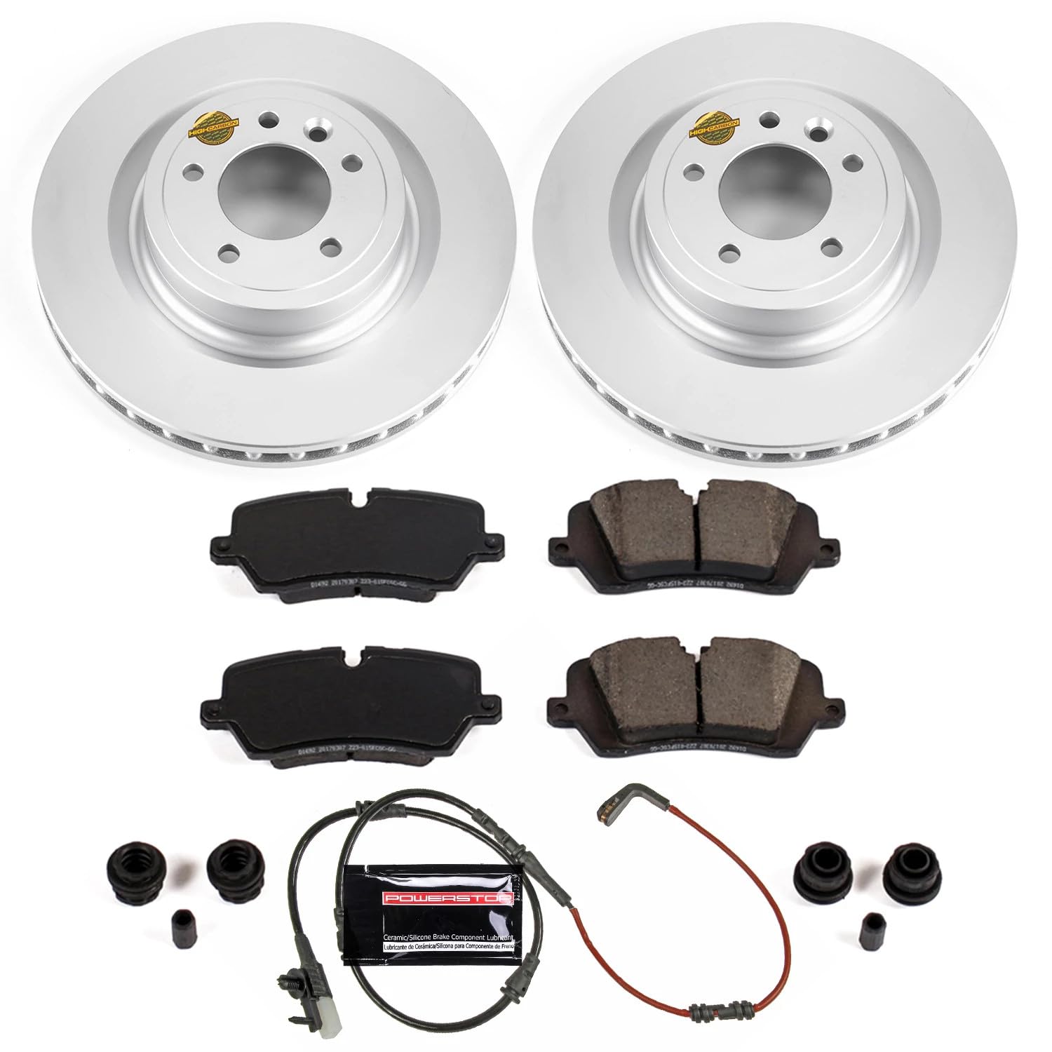 Power Stop CRK7174 Z23 Evolution Sport Rear Coated Brake Kit and 1 Rear Sensor Wire For Land Rover Discov, Land Rover Range Rover, Land Rover Range Rover Sport [Model Specific]