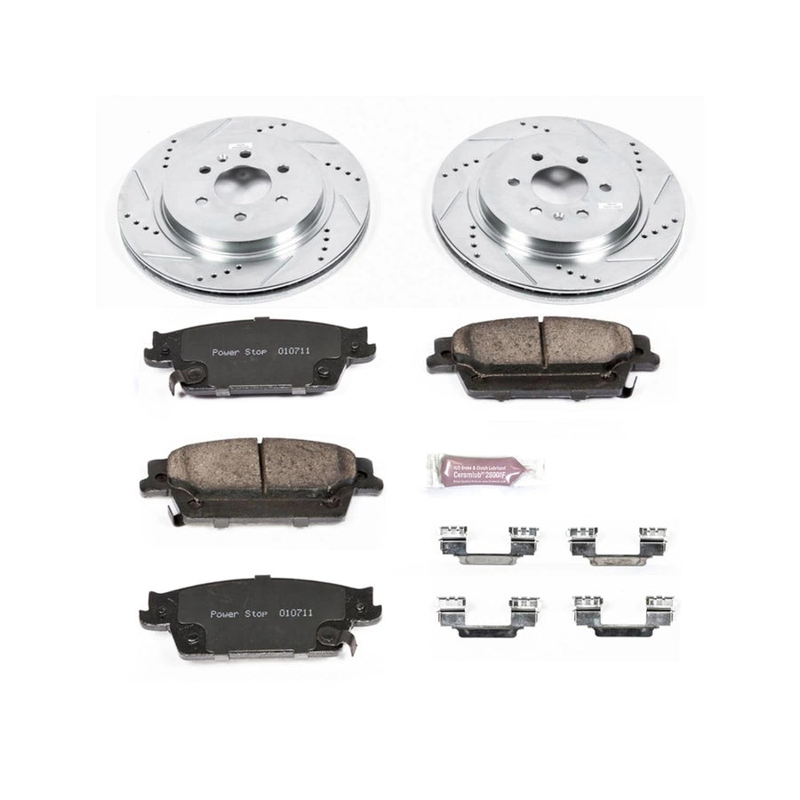 Power Stop K4568 Z23 Rear Carbon Fiber Brake Pads with Drilled & Slotted Brake Rotors Kit For Cadillac SRX 2004-2009 [Model Specific]