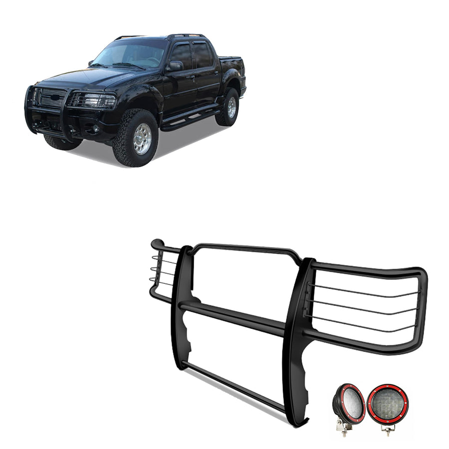 Grille Brush Black Horse Bumper Guard Modular Come with Pair of 5.3" Dia.LED Lights with Red Trim Rings Compatible with 1995-2001 Ford Explorer|1997-2001 Mercury Mountaineer-17F80218MA-PLFR