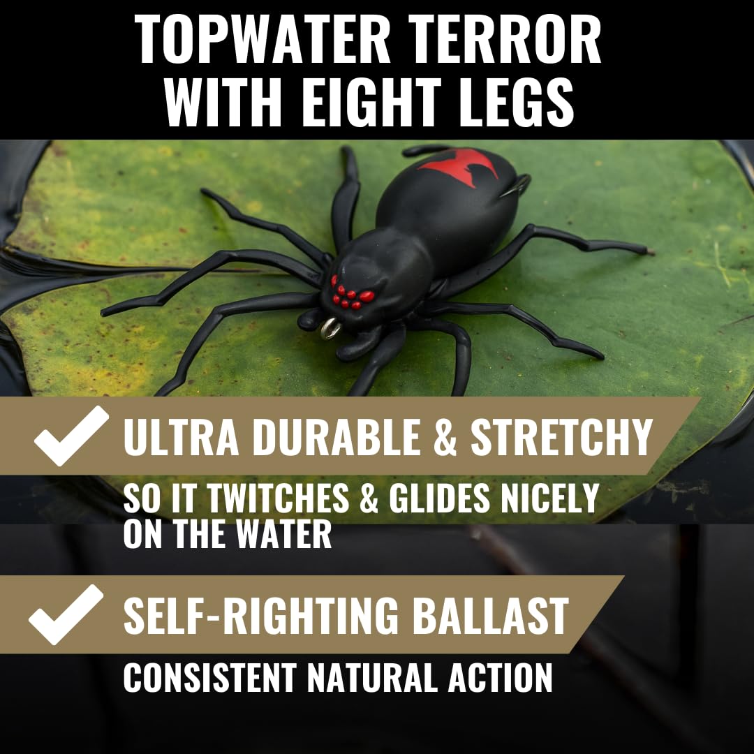 Lunkerhunt Fishing Lure Spider | Most Realistic Topwater Fishing Bait with Self-Righting Ballast for Natural Walking Action | Hollow Body Weedless Hooks for Bass Fishing (Widow Maker Phantom Spider)