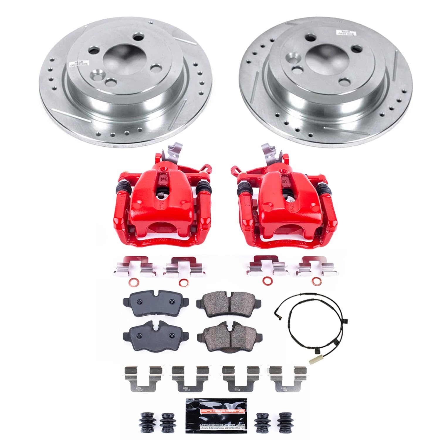 Power Stop Z23 Evolution KC6281 Rear Brake Caliper Kit-Brake Rotors, Carbon-Fiber Ceramic Brake Pads, Calipers For Mini Cooper 2007-2010 [Model Specific]