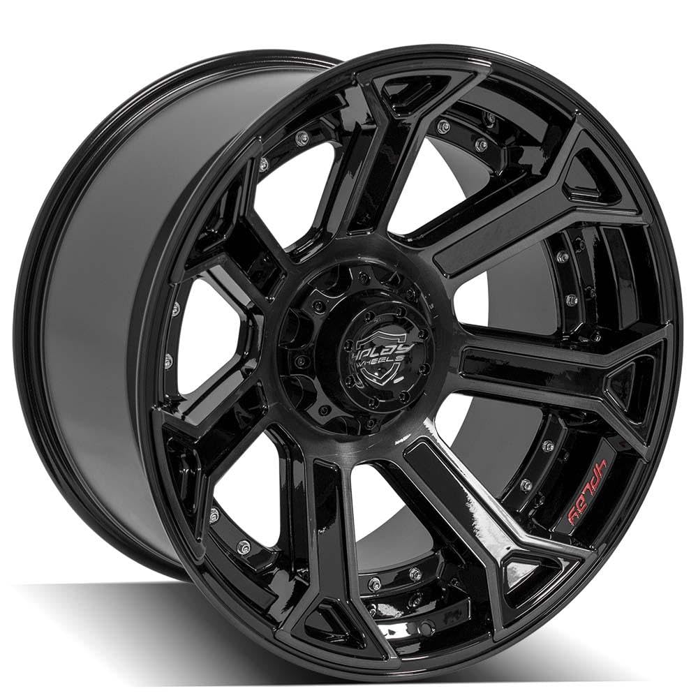 4PLAY Wheels 22 Inch 4P70 Rim Fits 6x135 & 6x139.7 22x12 Gloss Black Brushed with Tinted Clear (1)