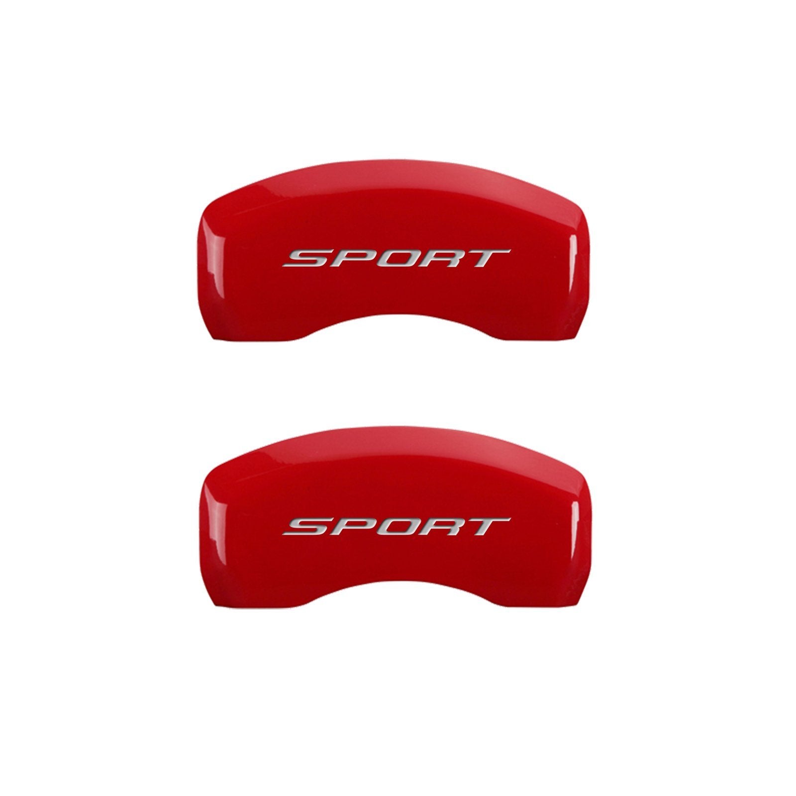 MGP Caliper Covers Front and Rear 10241SSP2RD Red Powder Coat Finish, Set of 4 (No Bolts/Sport 2015 Silver Characters, Engraved)
