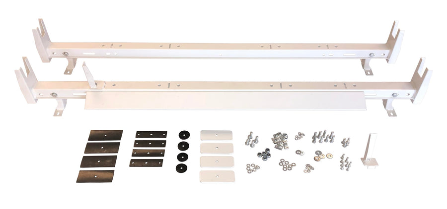 TrailFX Van Universal Ladder Rack Fits Ford Transit-150 2015-2025 Adjustable 2-Bar 500 lb Capacity White Powder-Coated Steel Bolt-On Fit for Vans Without Gutters