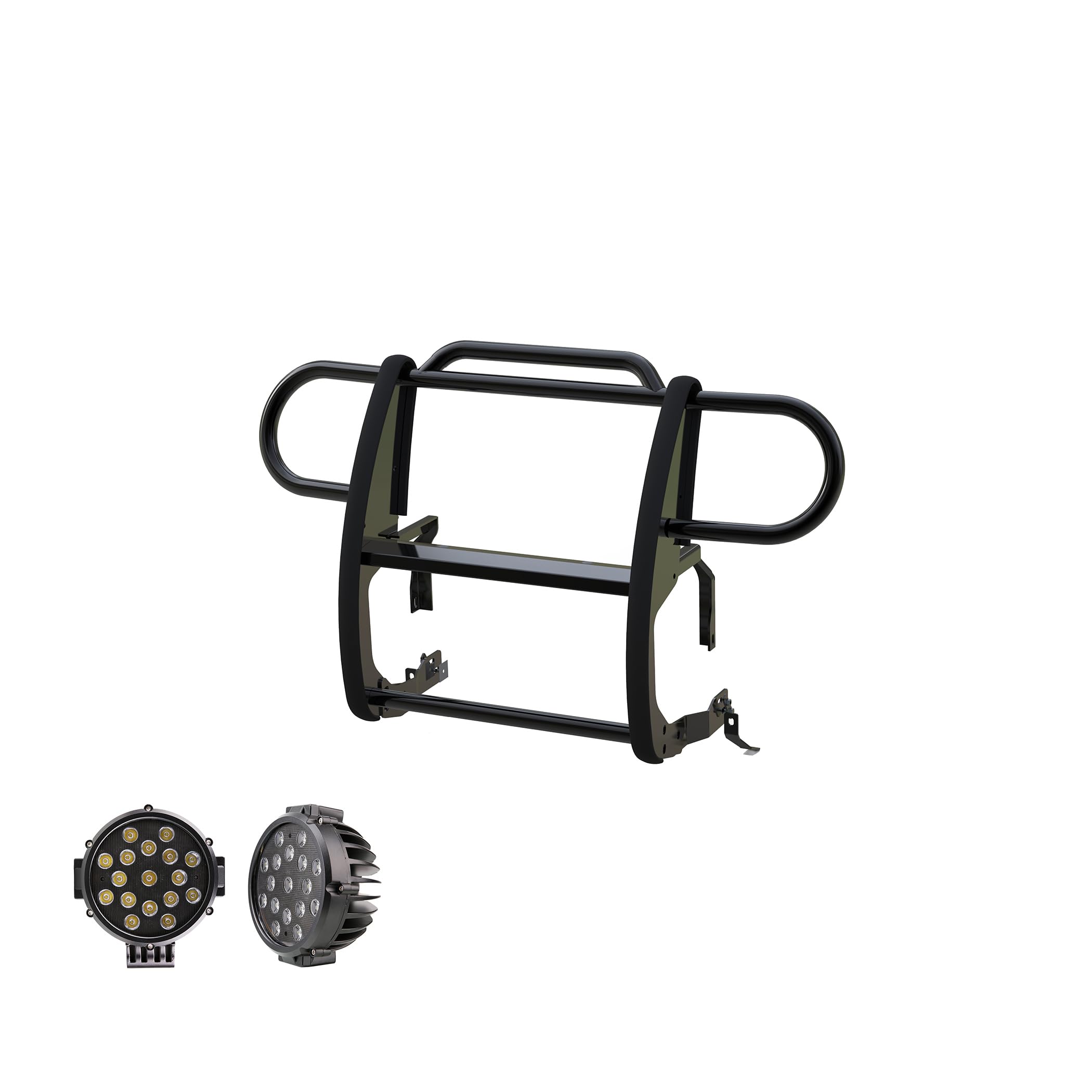 Bumper Guard Modular Black Horse Grille brush Come With pair of 7.0"Dia.LED Lights with Black Trim Rings Compatible with 2020-2024 Jeep Gladiator|2018-2024 Jeep Wrangler-17JPJLMA-PLB