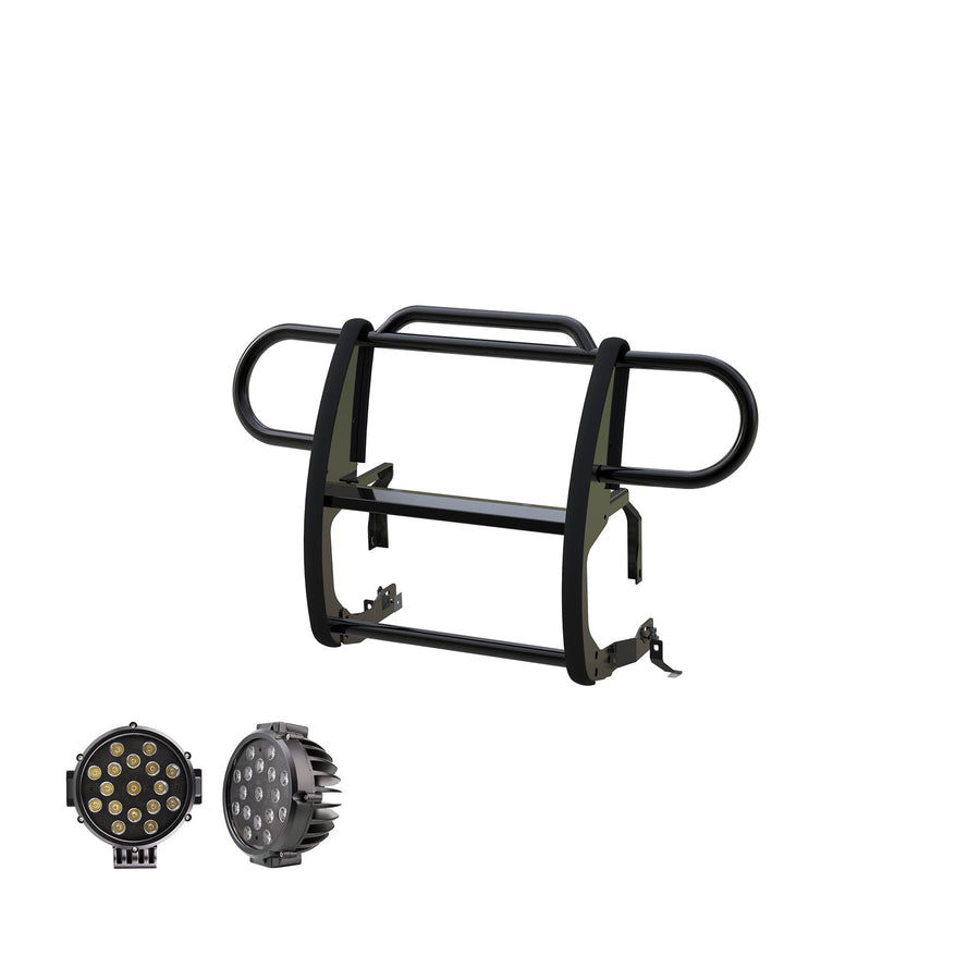 Bumper Guard Modular Black Horse Grille brush Come With pair of 7.0"Dia.LED Lights with Black Trim Rings Compatible with 2020-2024 Jeep Gladiator|2018-2024 Jeep Wrangler-17JPJLMA-PLB