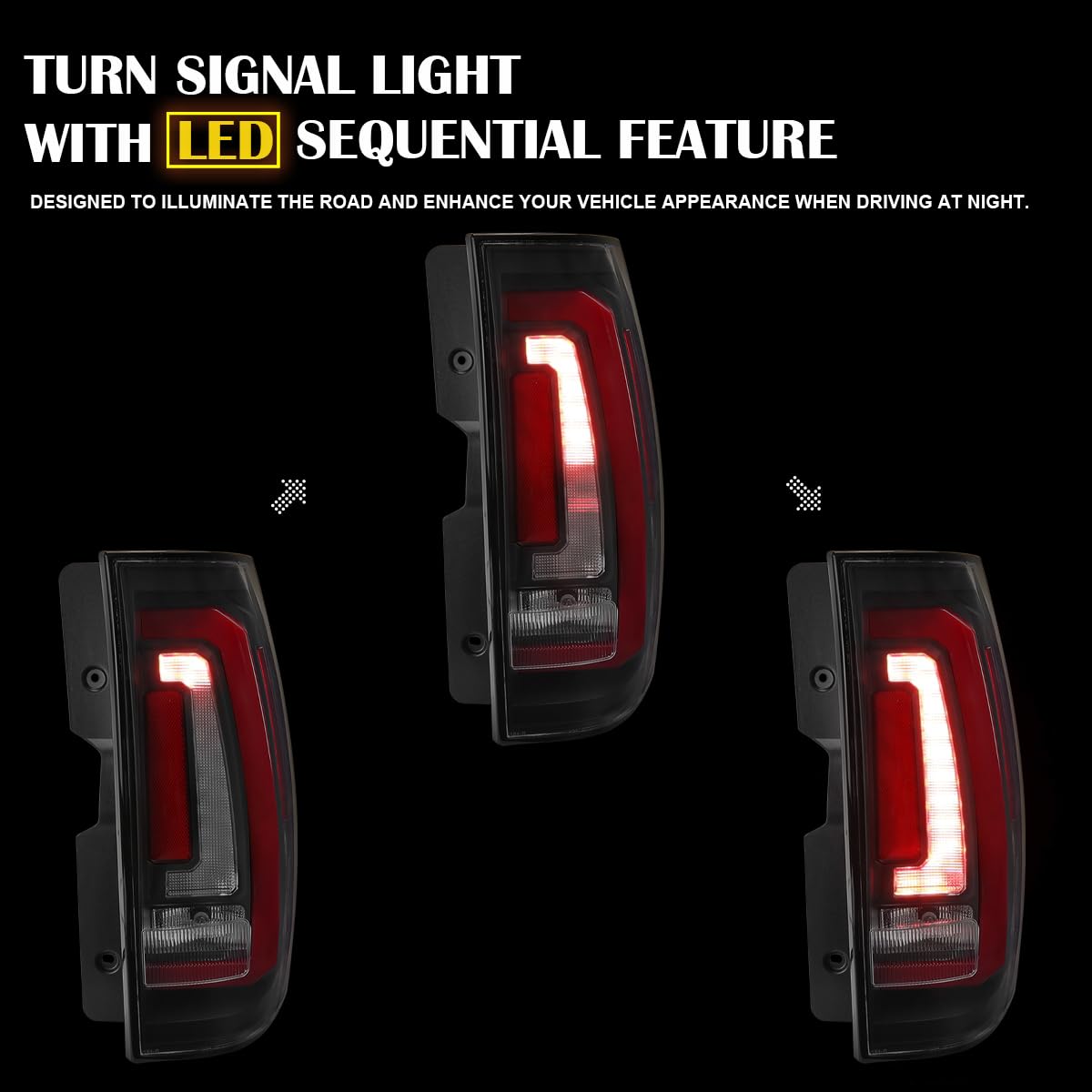 Matte Black SPEC-D TUNING Tail Lights w/Red LED Sequential Turn Signals and Startup Animation Compatible with 2007-2014 Chevy Tahoe, Suburban, GMC Yukon/Denali/XL, Left + Right Pair Assembly