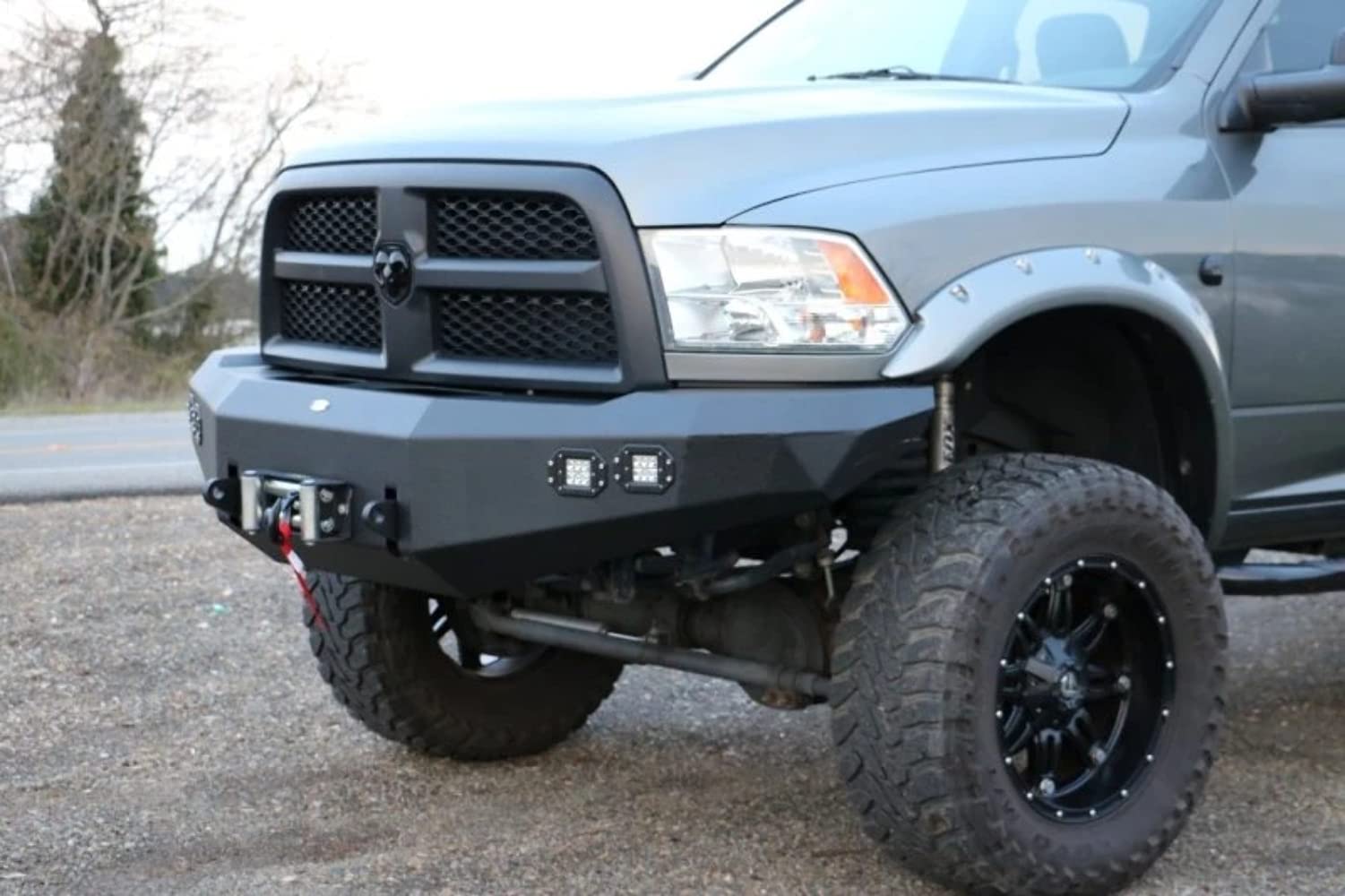 FBDR2-02 | DV8 Offroad | Front Bumper fits 2010-2018 RAM 2500/3500 Trucks | 3pc Modular Construction | Integrated Winch Mount | LED Lights Included