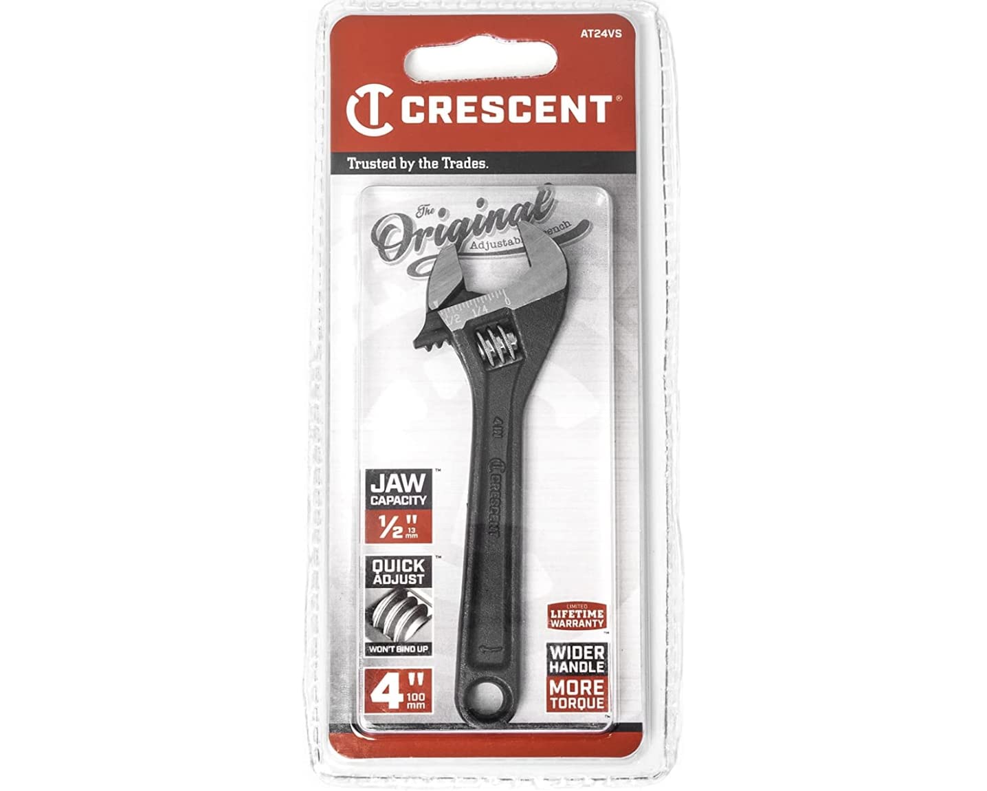 4" Crescent Adjustable Black Oxide Wrench - Carded - AT24VS